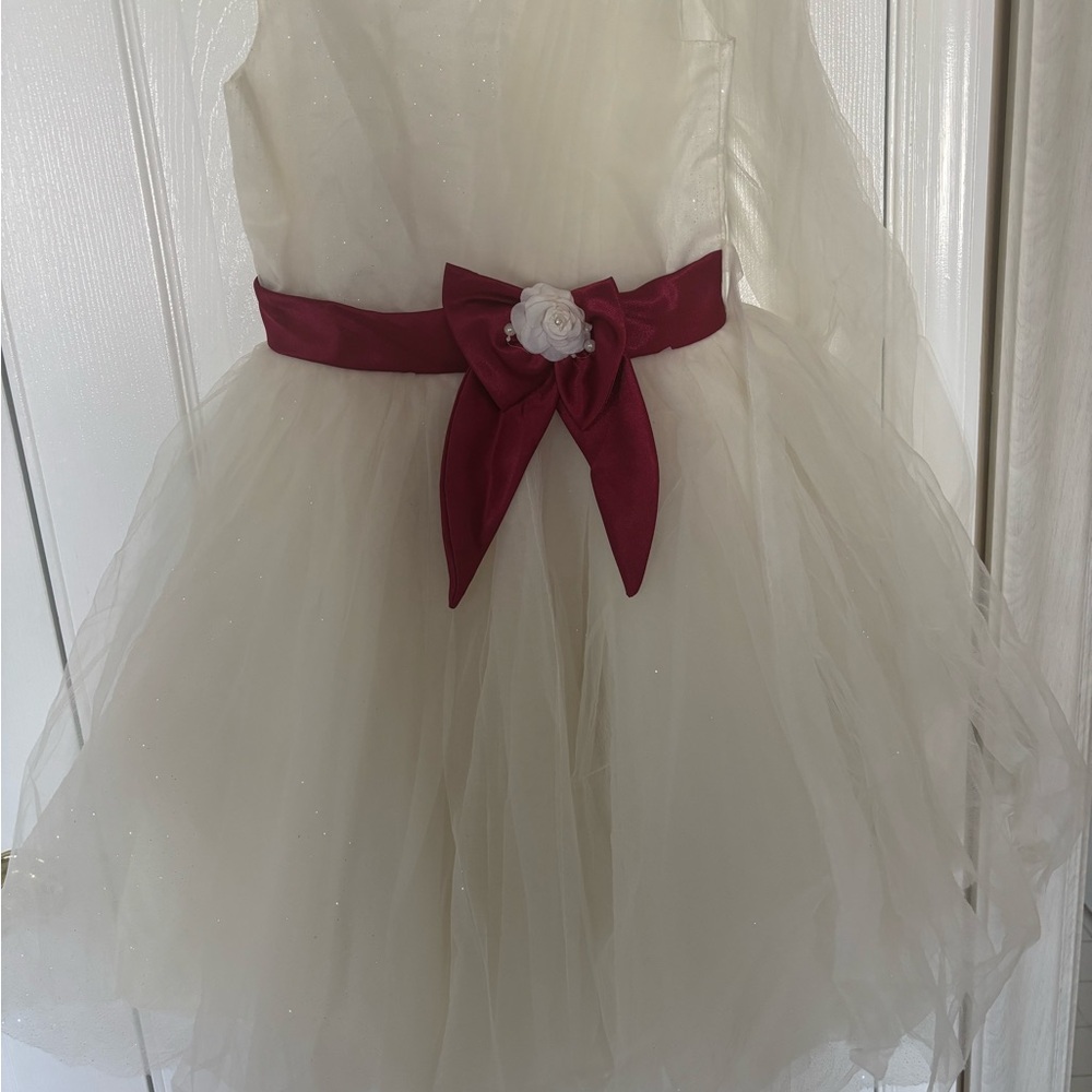 Elegant Cream Kids Dress with Red Bow